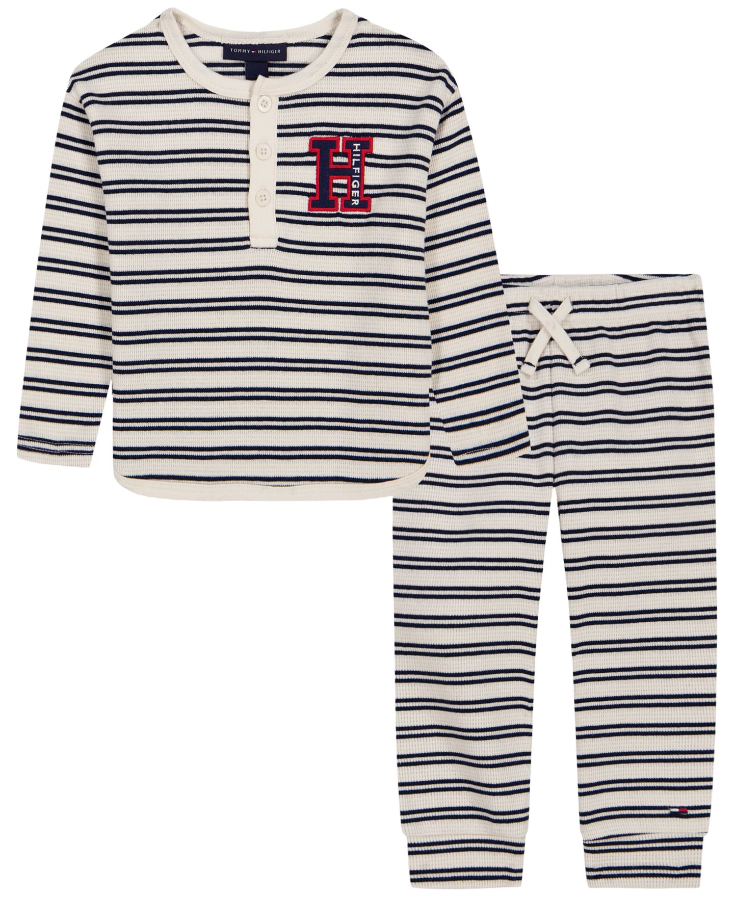 Комплекты Tommy Hilfiger Thermal Long-Sleeve Henley and Joggers, 2-Piece Set для мальчиков-малышей, цвет: Костяной белый / Тёмно-синий — фото 1