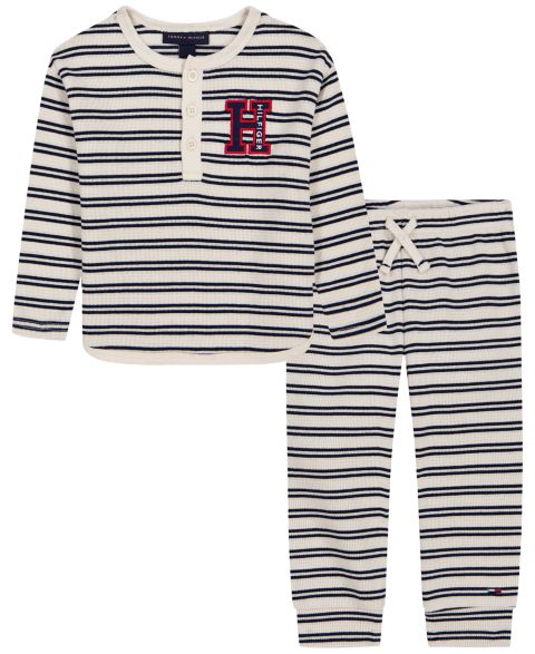 Комплекты Tommy Hilfiger Thermal Long-Sleeve Henley and Joggers, 2-Piece Set для мальчиков-малышей, цвет: Костяной белый / Тёмно-синий