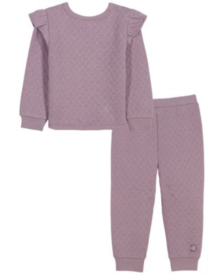 Baby Girls' Long-Sleeve Quilted Double-Knit Top and Pants, 2-Piece Set