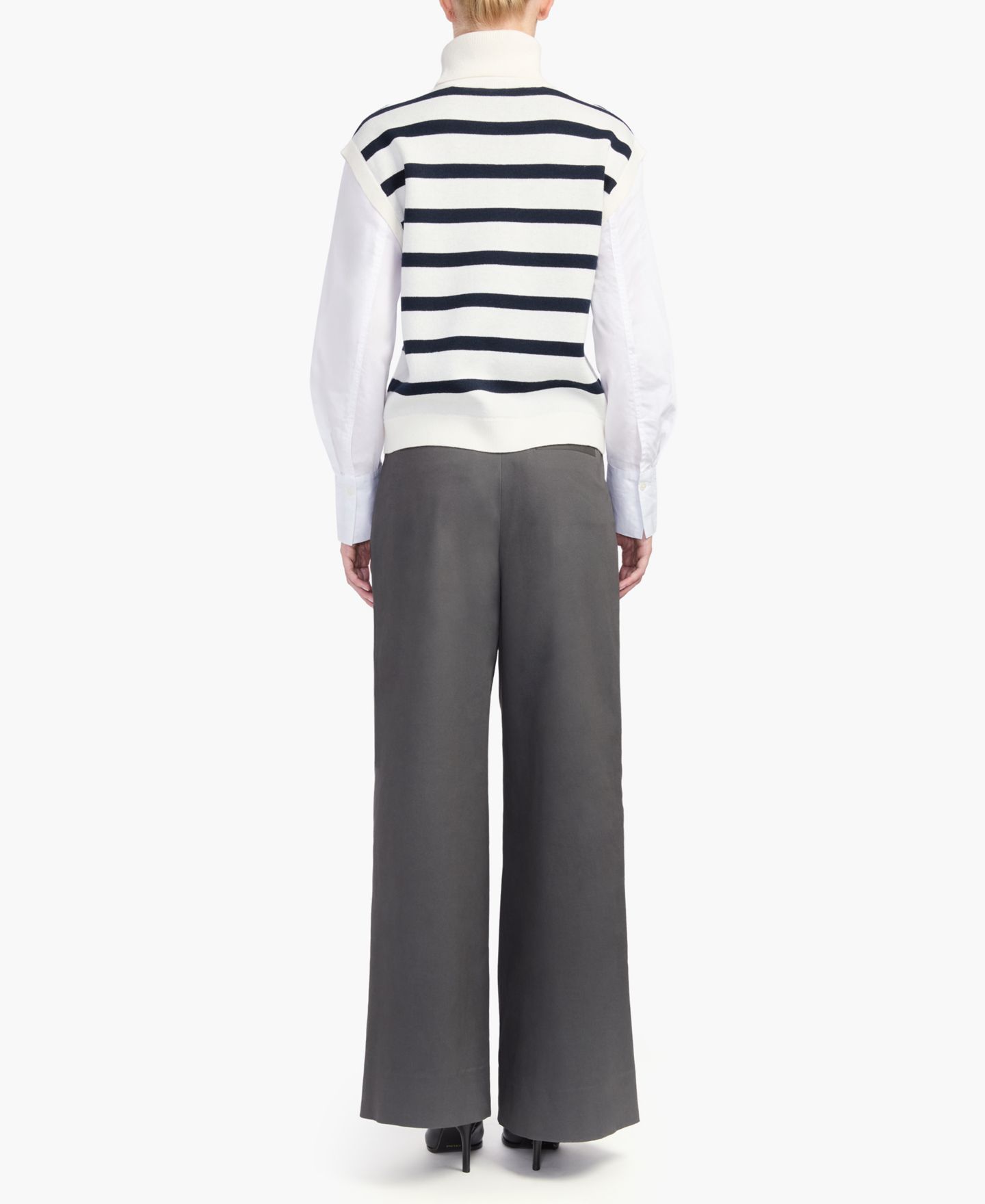 Derek Lam 10 Crosby Women's Mixed-Media Turtleneck Striped Tunic, цвет: Слоновая кость / Тёмно-синий полосатый — фото 4