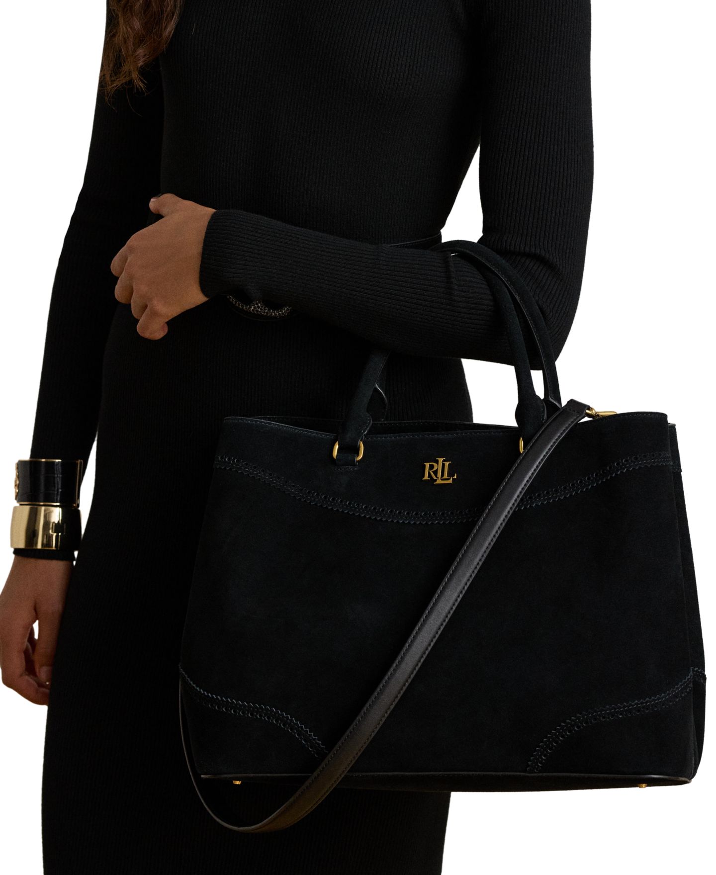 Женская большая замшевая сумка-сэтчел Lauren Ralph Lauren Marcy, цвет: Чёрный — фото 2