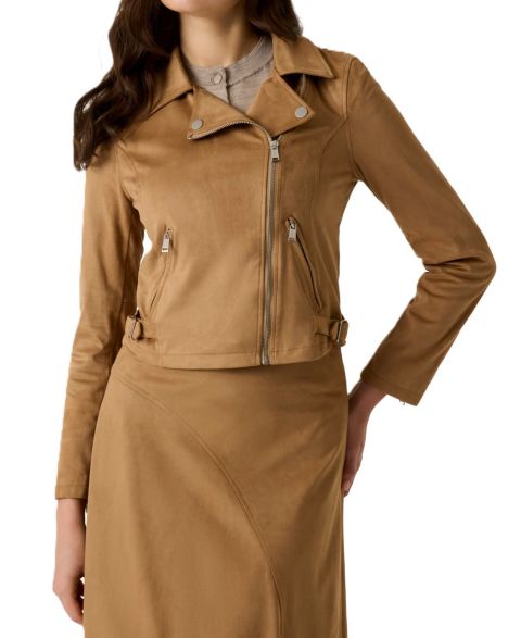 Женская куртка GUESS Jennie Moto Faux-Suede Cropped, цвет: Глубокий песочный