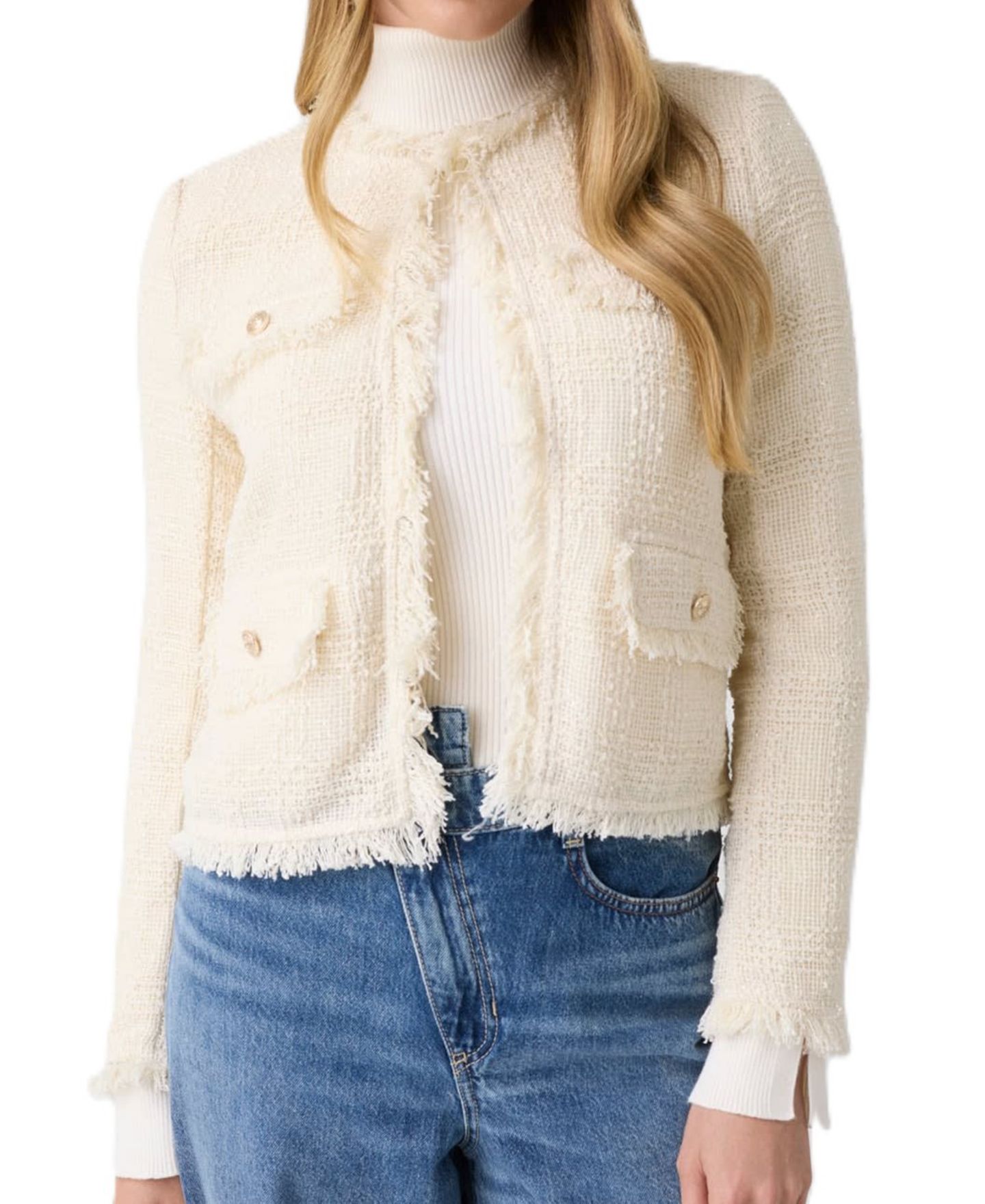 Женская куртка GUESS Jenny Fringes Tweed, цвет: Белый — фото 6