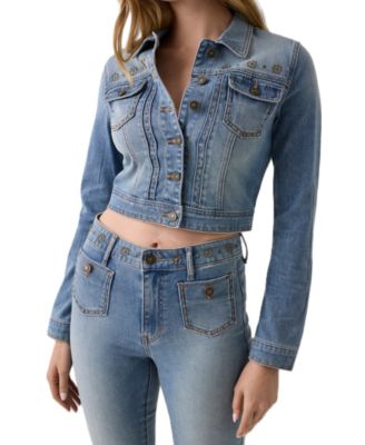 Women's Cropped Studded Denim Jacket