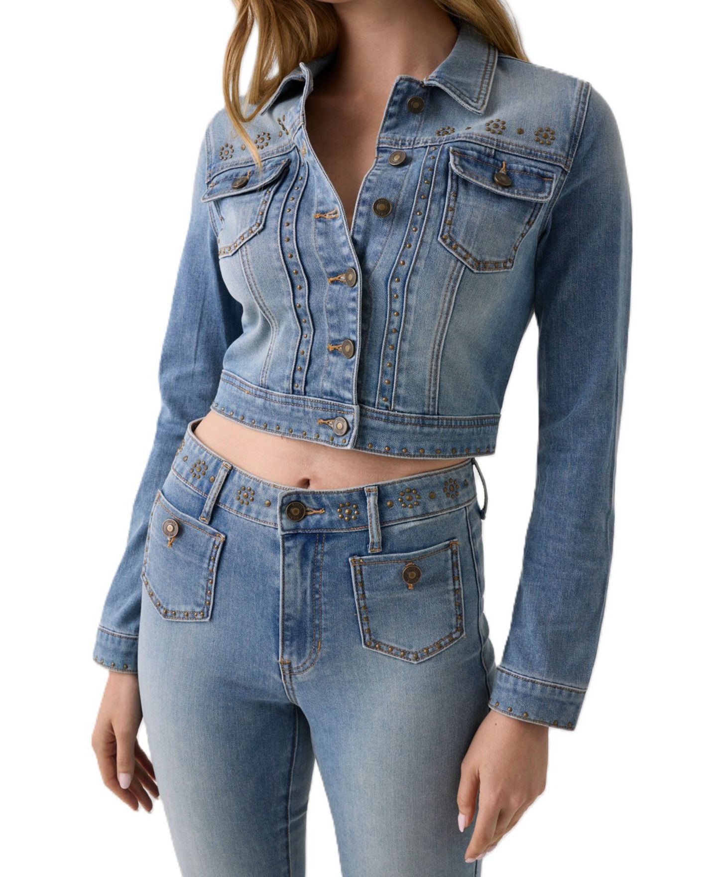 Женская куртка GUESS Cropped Studded Denim, цвет: League — фото 1