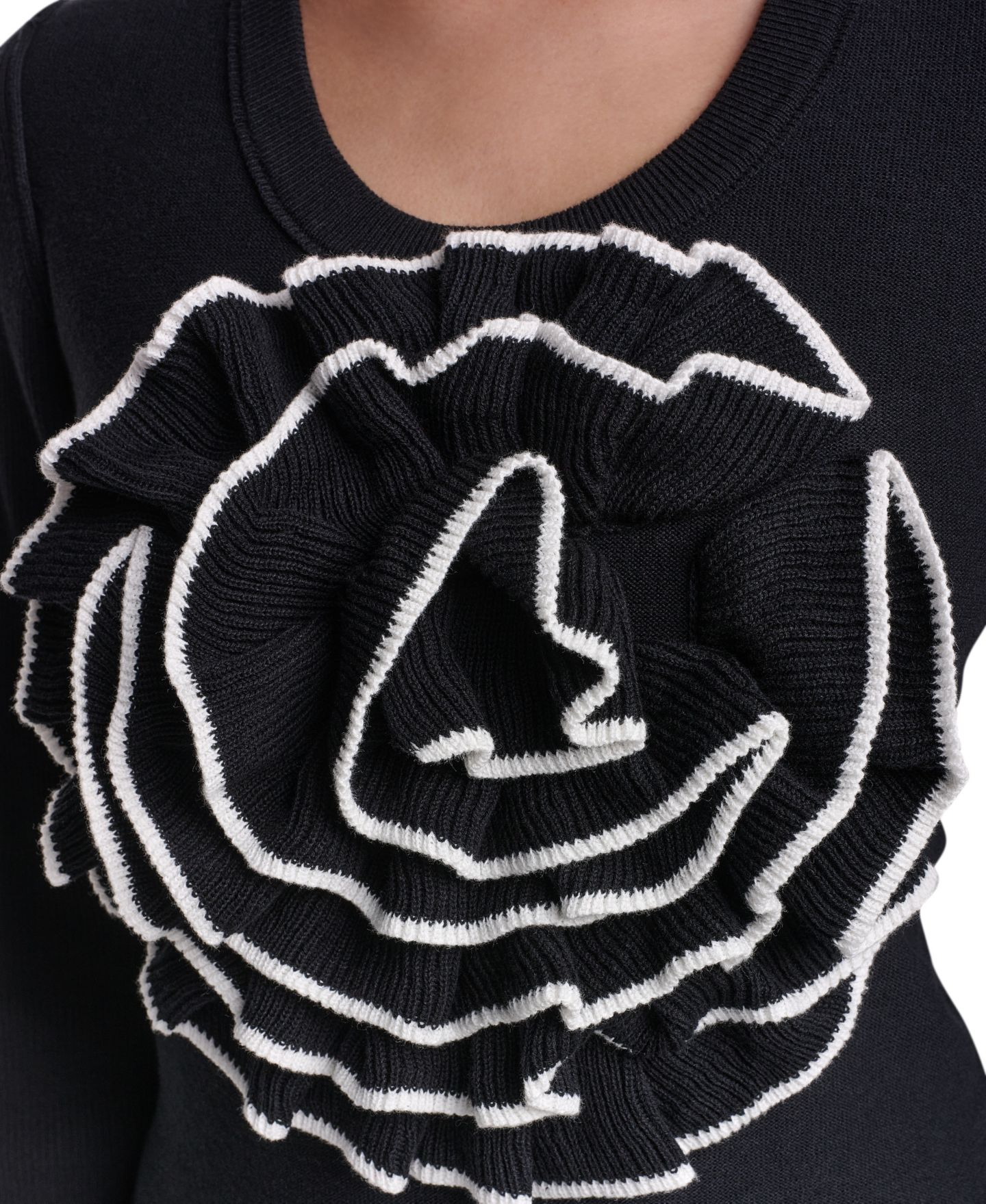 Женский свитер Sonia Rykiel Rosette Long-Sleeve Scoop Neck, цвет: Чёрный / Слоновая кость — фото 3