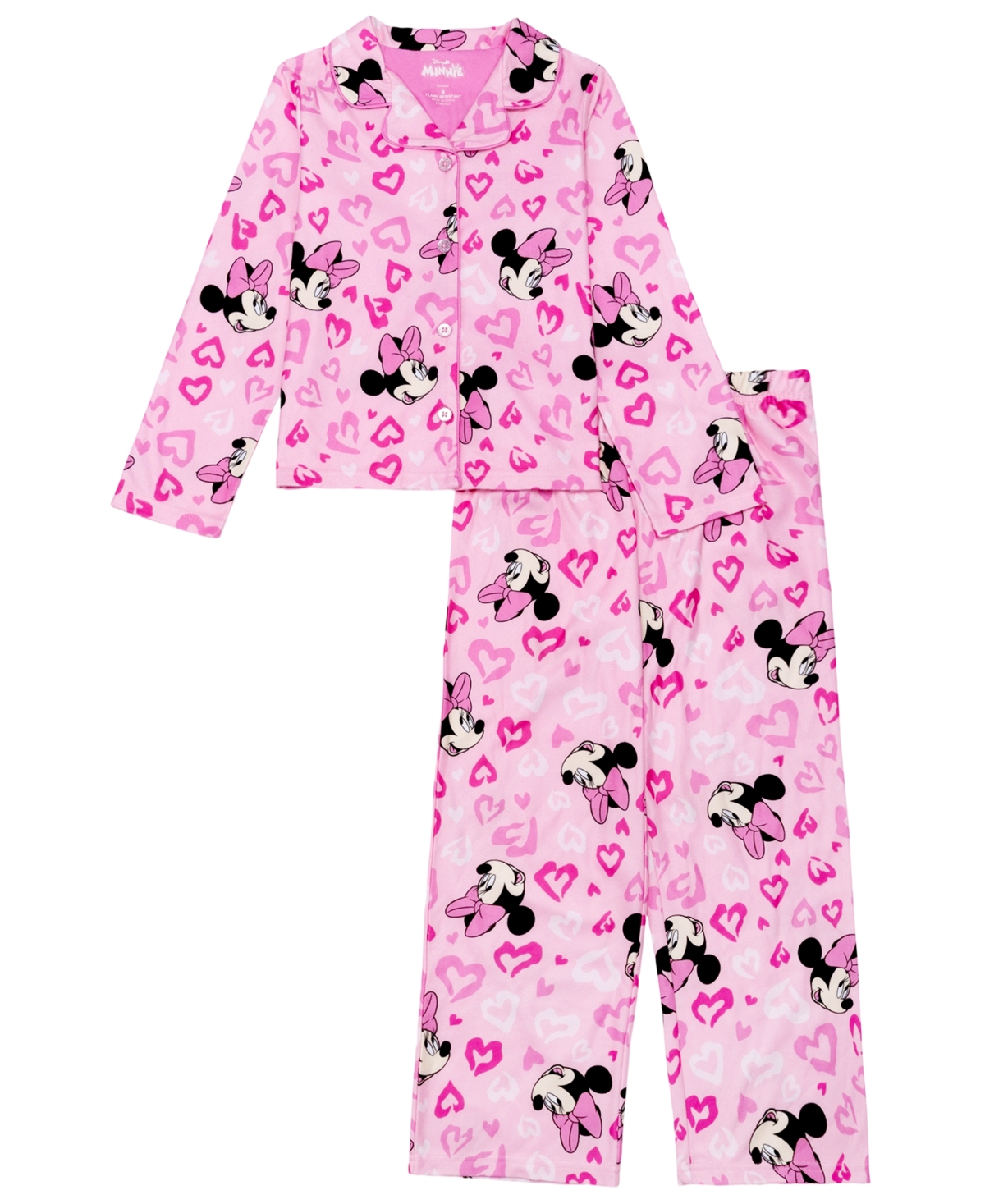 Ame Kids' Girls' 4-16 Minnie Leopard Hearts Long-sleeve Top And Pants, 2-piece Set In Pink