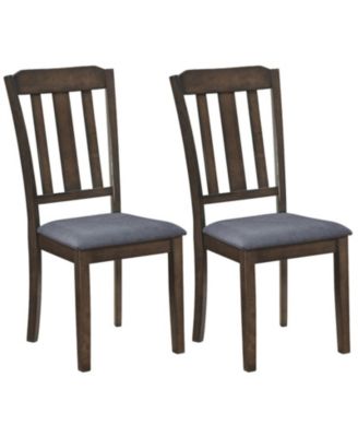Set of 2 Rubber Wood Dining Chairs with Contoured Faux Linen Seats