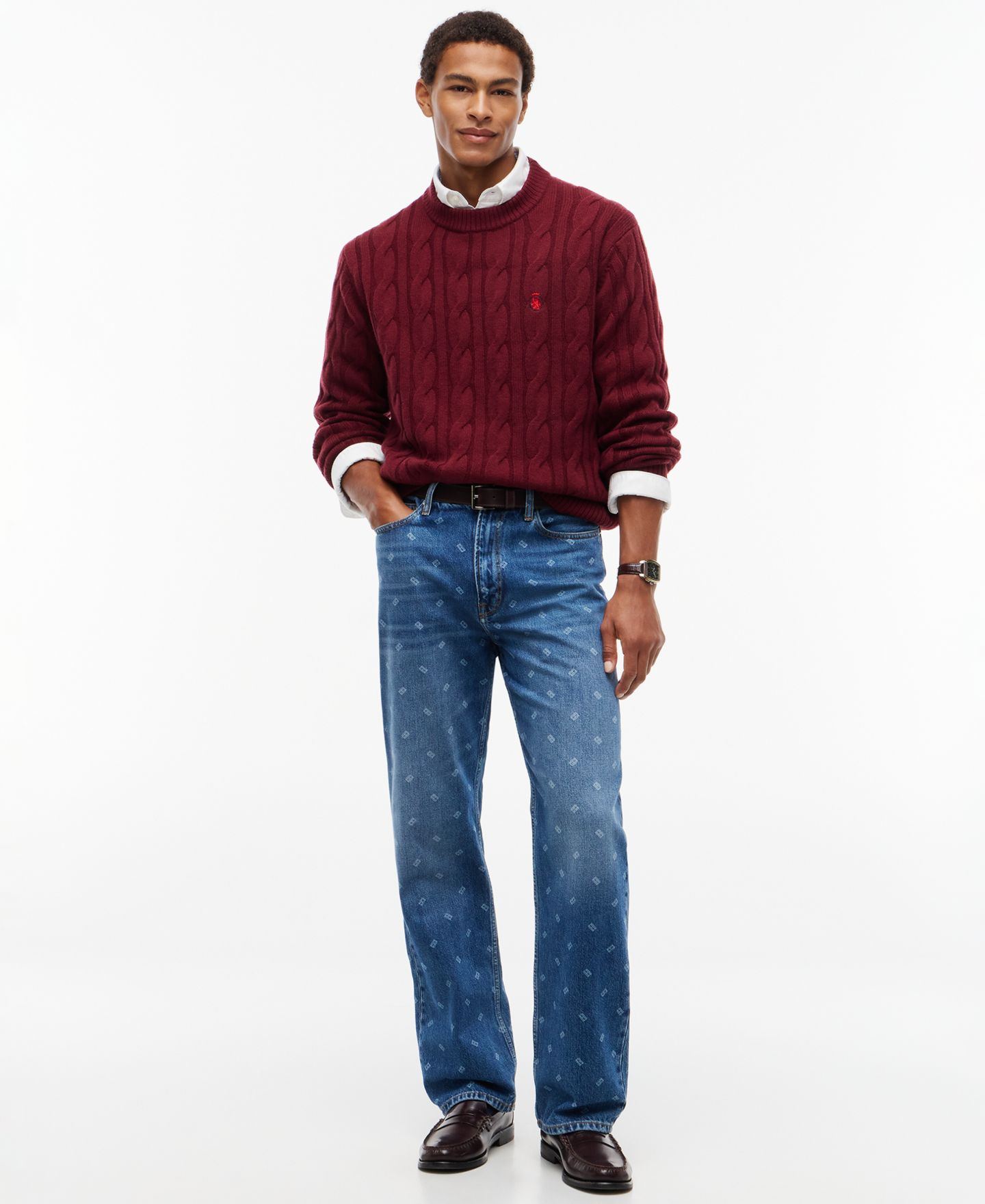 Мужской свитер Tommy Hilfiger American Icons Cable Crewneck Lambswool, цвет: Бордовый — фото 2