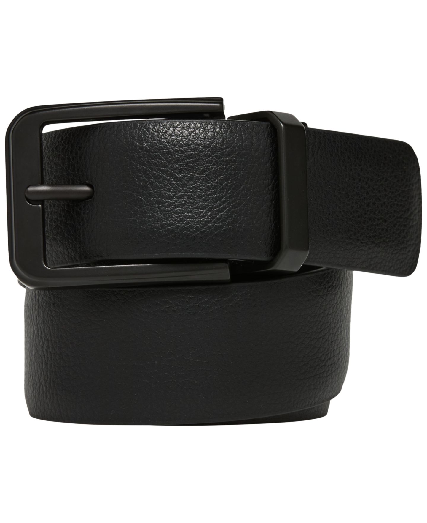 Мужской ремень Perry Ellis Portfolio Reversible Pebbled Leather-Blend, цвет: Чёрный — фото 1