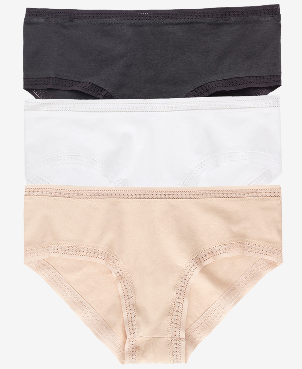 On Gossamer Women's Cabana Cotton-Blend Boyshort Crochet-Trim Panty, 3-Pack