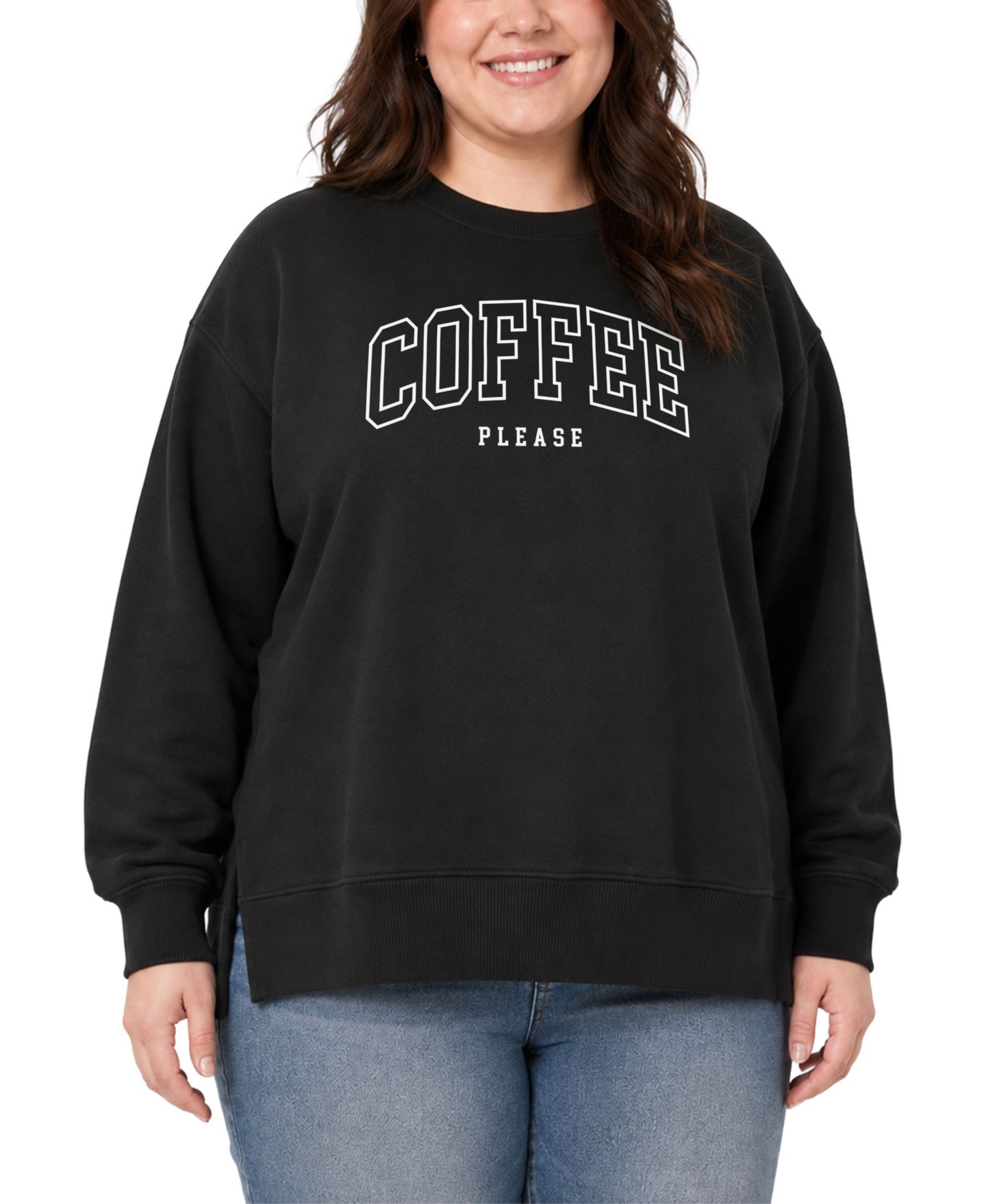 Женские толстовки Hybrid Apparel Plus Size Graphic Crewneck Long-Sleeve Sweatshirt, цвет: Чёрный — фото 1
