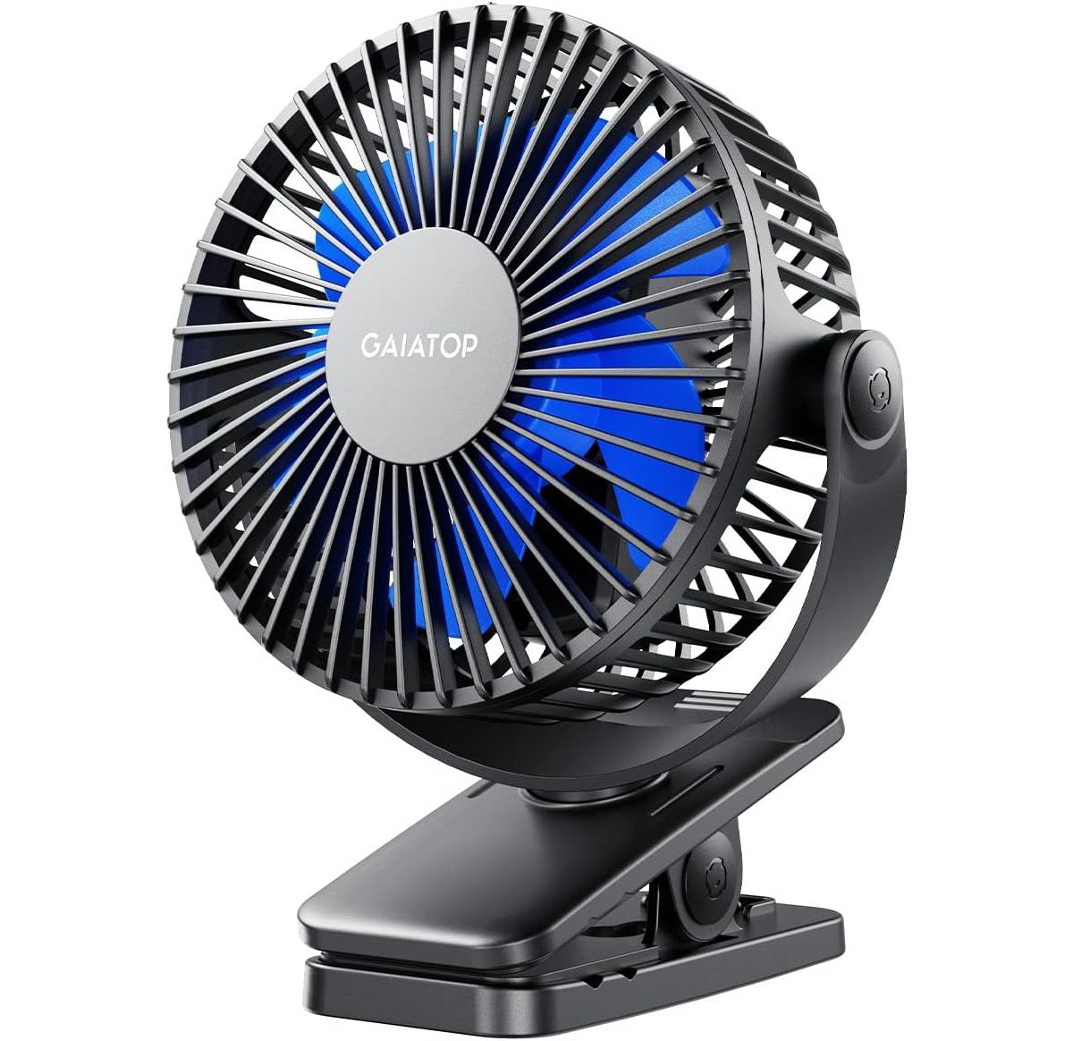 Gaiatop Portable Clip on Fan Battery Operated, Powerful 3 Speed Quiet 360degree(s) Rotate, Usb Rechargeable Mini Personal Cooling Fan for Desk Table -