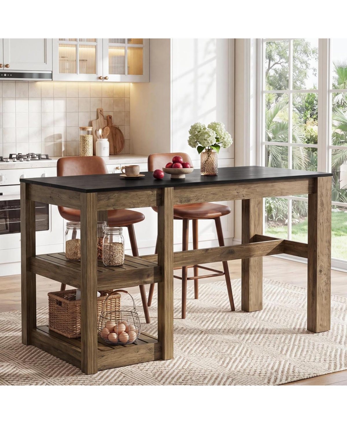 Tribesigns Kitchen Island with Storage,Open Shelving Bar Table with Large Worktop