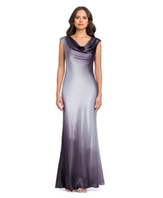 Petite Long Ombr&eacute; Drape Charm Cowl Neck Satin Gown