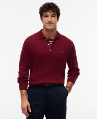 Men's Classic Cotton Cable-Knit Regular-Fit Sweater Polo
