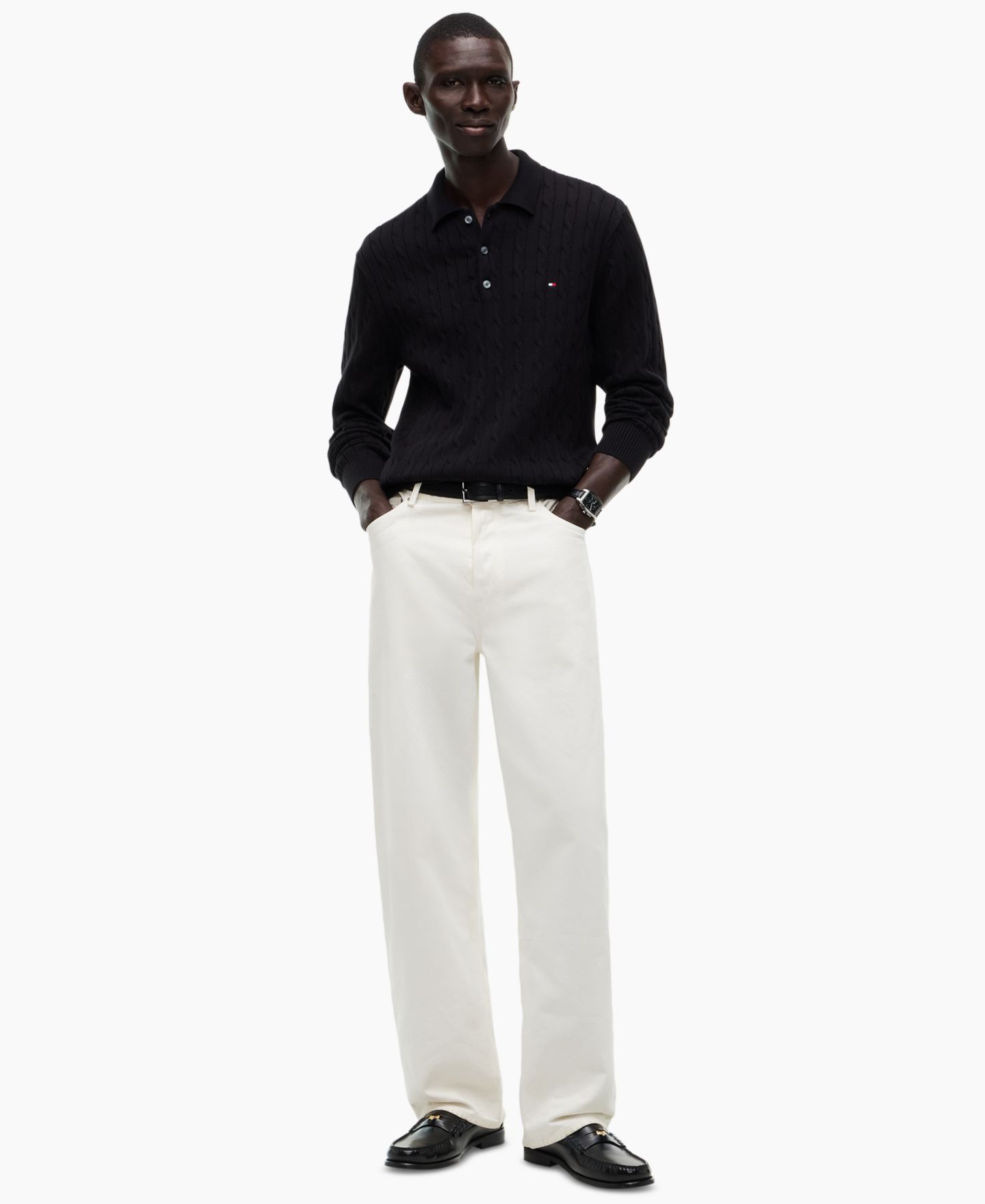 Мужской свитер Tommy Hilfiger Classic Cable-Knit Regular-Fit, цвет: Чёрный — фото 2