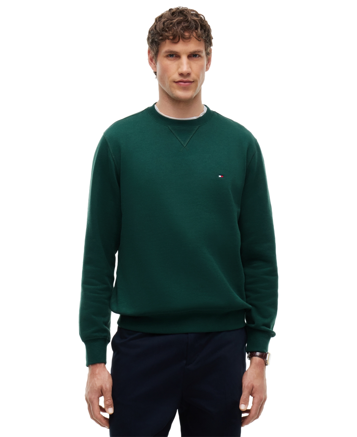 Tommy Hilfiger Men's Ess Fleece Crewneck Regular-Fit Sweatshirt - Ornamental Green