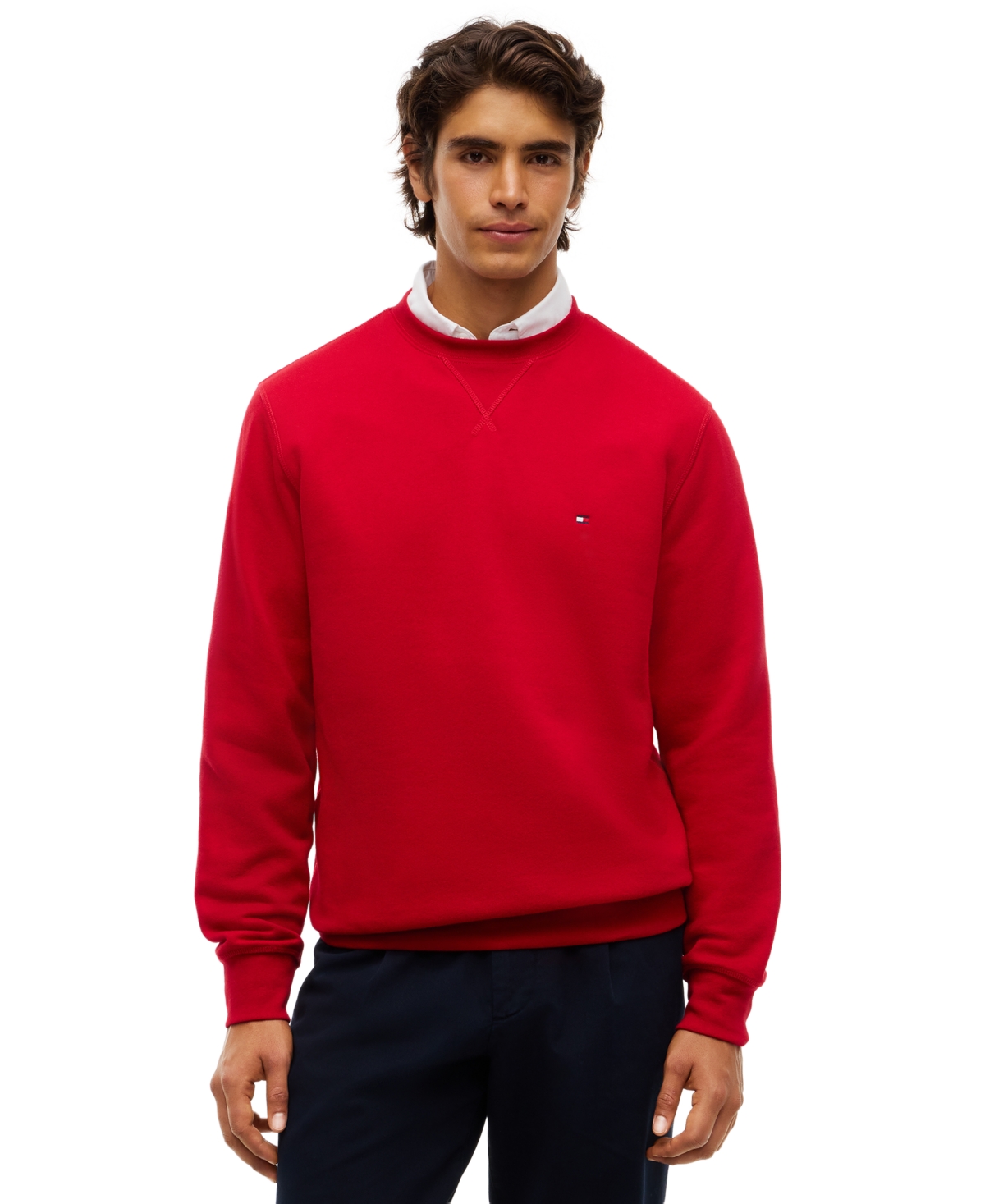 Tommy Hilfiger Men's Ess Fleece Crewneck Regular-Fit Sweatshirt - Medium Red