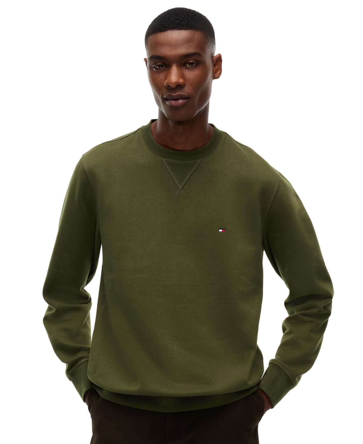 Tommy Hilfiger Men's Ess Fleece Crewneck Regular-Fit Sweatshirt - Huntsman Green