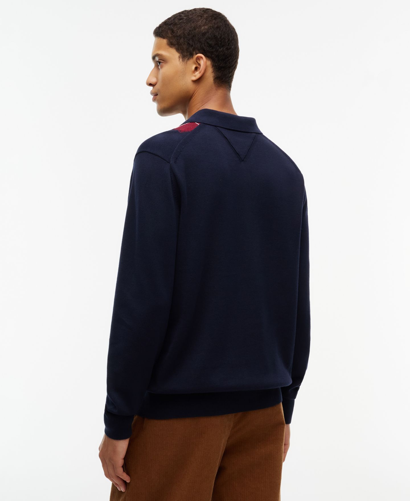 Мужские рубашки Tommy Hilfiger Placed Argyle Long-Sleeve Sweater Polo, цвет: Тёмно-синий — фото 4