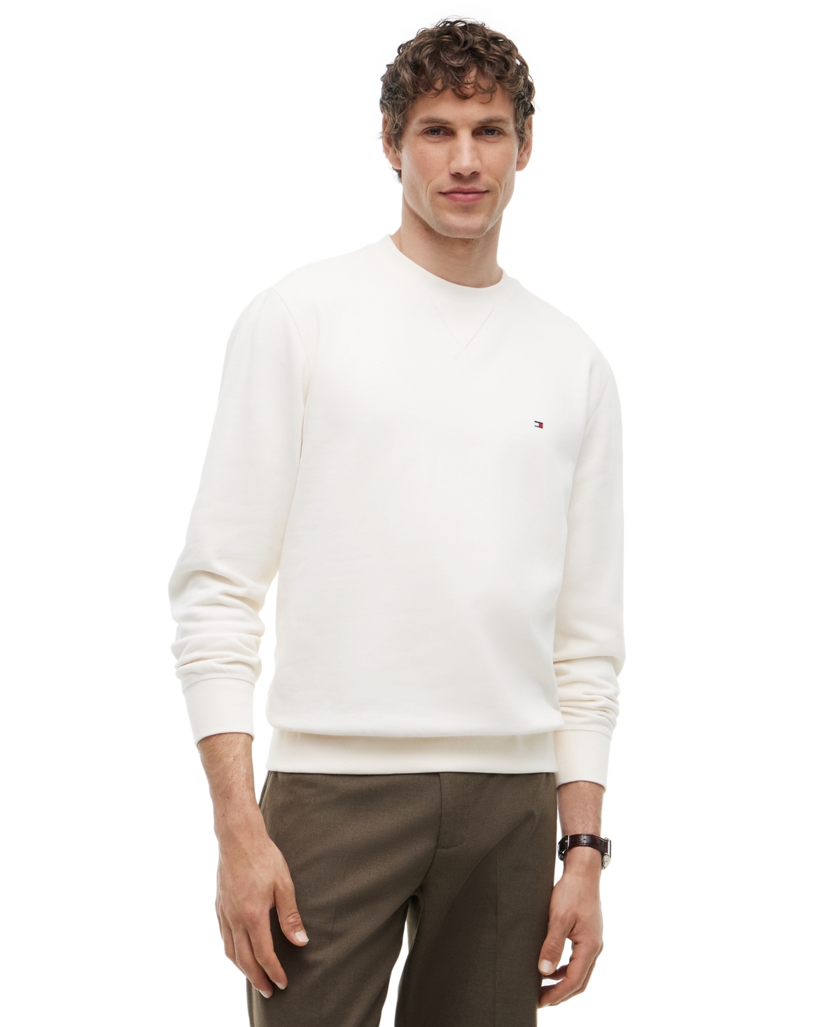 Tommy Hilfiger Men's Ess Fleece Crewneck Regular-Fit Sweatshirt - Ivory Petal