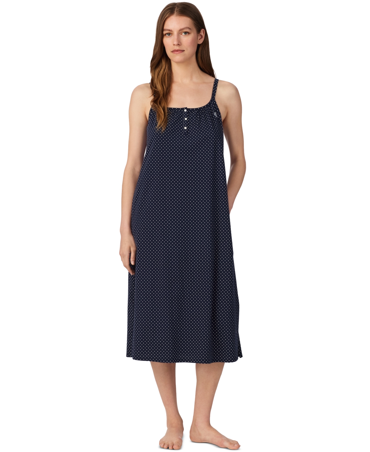 Lauren Ralph Lauren Women's 100% Cotton Jersey Knit Ballet Gown in Navy Dot | Size: XL | HerRoom.com