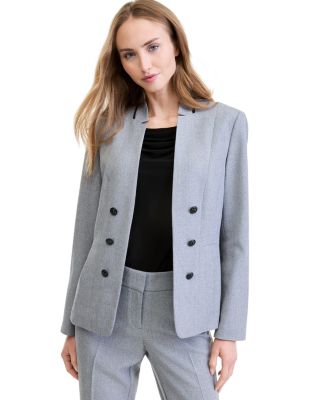 Petite Double-Breasted Cutout Collar Long-Sleeve Blazer