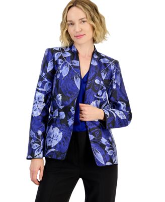 Women's Floral Jacquard Collarless Jacket