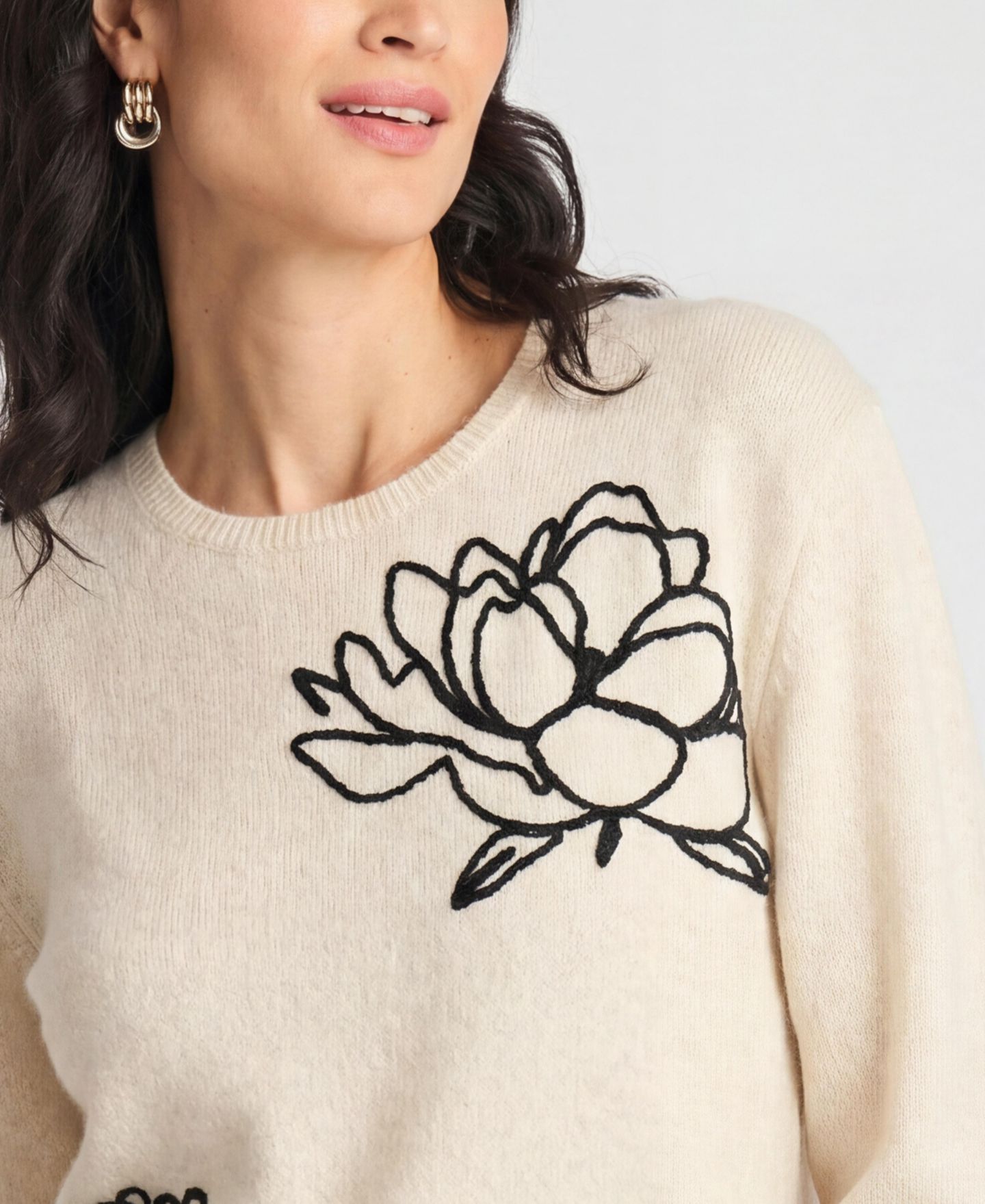Женский свитер Vince Camuto Chenille Floral Embroidery Crewneck, цвет: Берёзовый — фото 3