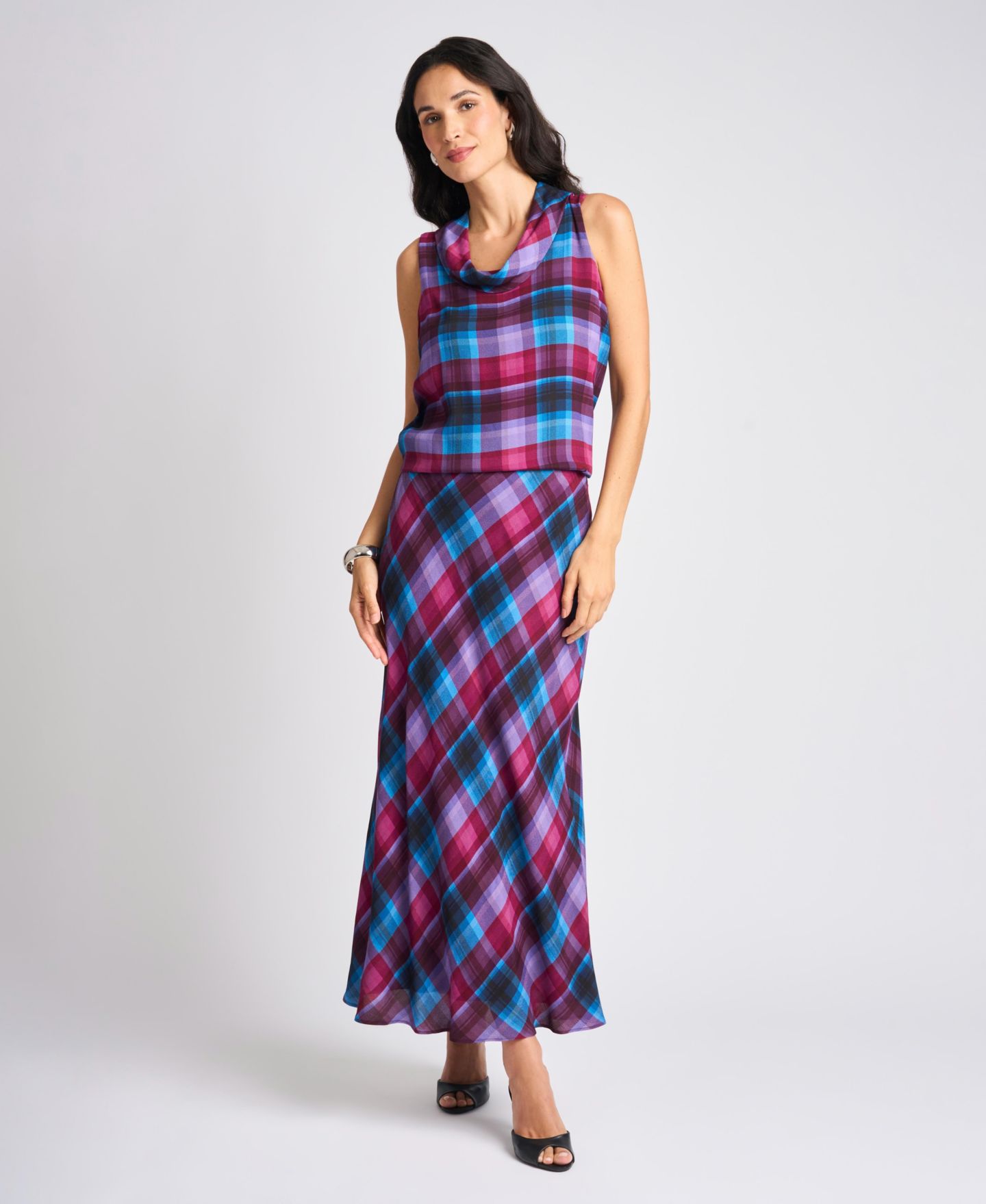 Женская юбка Vince Camuto Bias Plaid A-Line Maxi, цвет: Мерло — фото 3