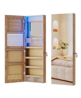 42.5"H Jewelry Armoire with LED Lights, Wall and Door Mounted Mirror Cabinet