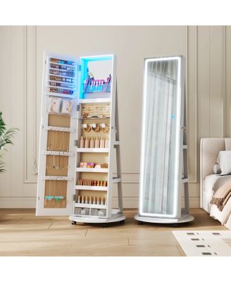360degree(s) Rotating Jewelry Armoire with LED Full-Length Mirror, Makeup Vanity and Storage Cabinet