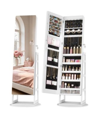 360&deg; Swivel Jewelry Cabinet with Full-Length Mirror, Lockable Jewelry Armoire