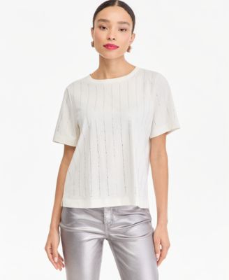 Women's Crewneck Short-Sleeve Heat-Seal Rhinestone T-Shirt