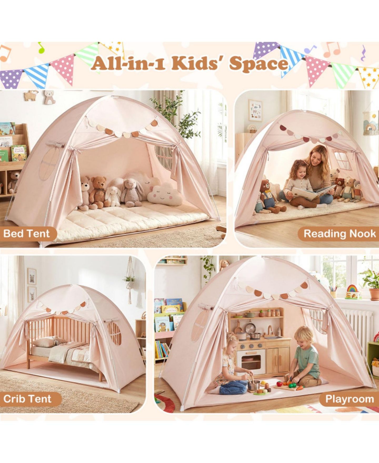 Детская игрушка SUGIFT Twin-Fit Machine-Washable Canopy Bed Tent, Ages 3+, цвет: Натуральный — фото 8