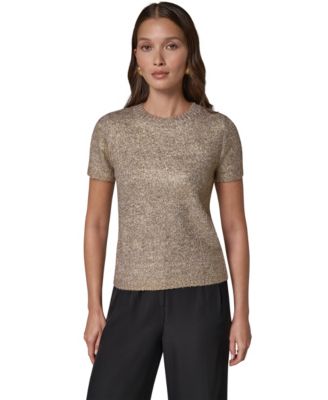Women's Foil Boucle Short-Sleeve Crewneck Sweater
