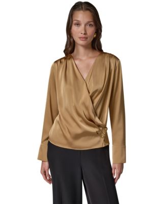 Women's Satin Faux-Wrap Blouse