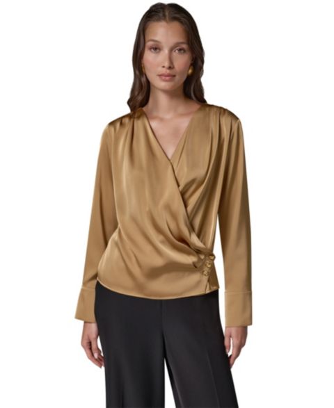 Женская блузка Donna Karan New York Satin Faux-Wrap Blouse, цвет: Золотой