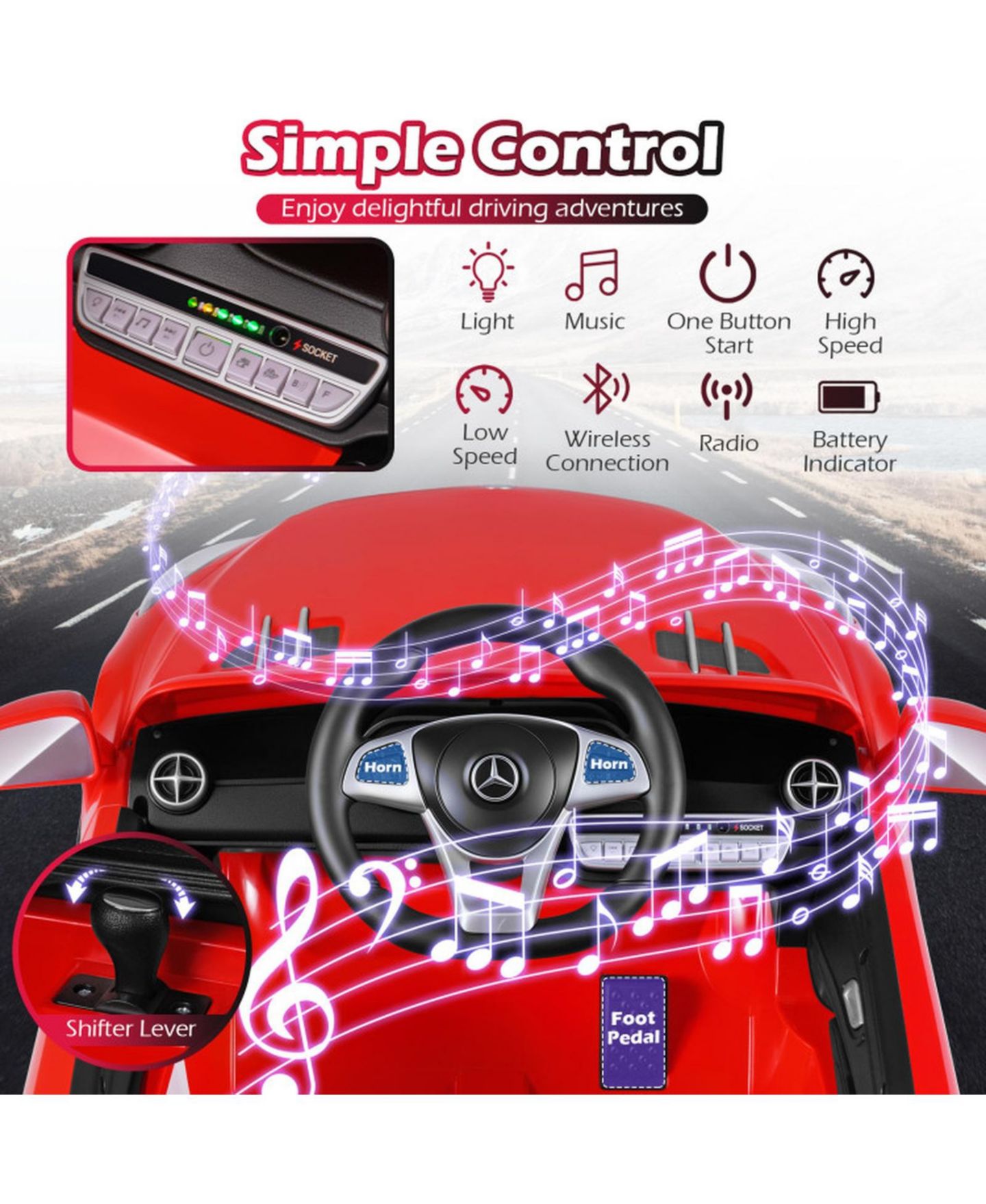 Детская игрушка SUGIFT 12V Kids Ride on Car Luxury Convertible Style with Parent Remote LED Lights and Music Ages 3-8, цвет: Красный — фото 5