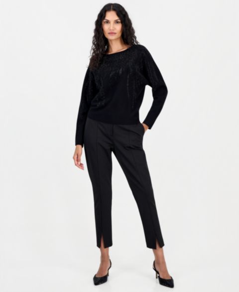 Женский свитер T Tahari Long-Sleeve Crewneck Dolman, цвет: Чёрный