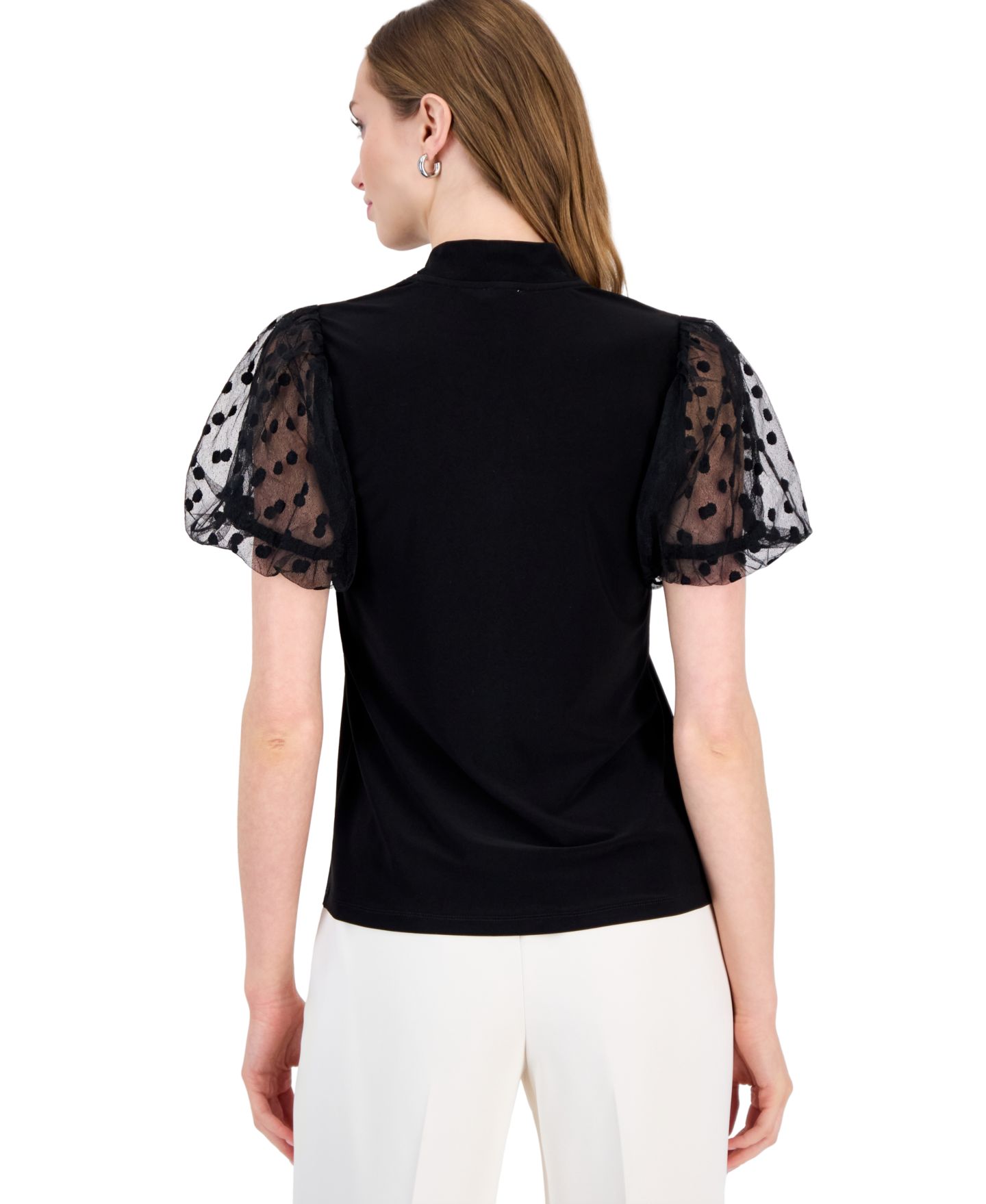 Женская блузка Anne Klein V-Neck Bubble Sleeve Short-Sleeve, цвет: Чёрный — фото 3