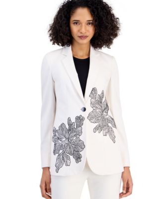 Petite Notch-Collar Lace-Appliqu&eacute; Blazer