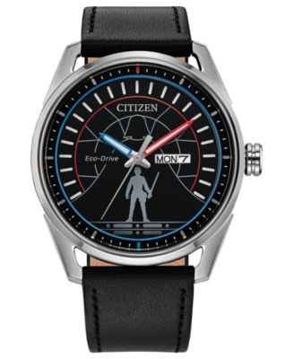 Men's Duel Black Leather Strap Watch 42mm