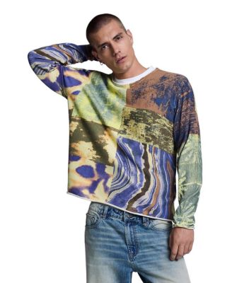 Men's Patchwork Print Loose Crew Neck Sweater