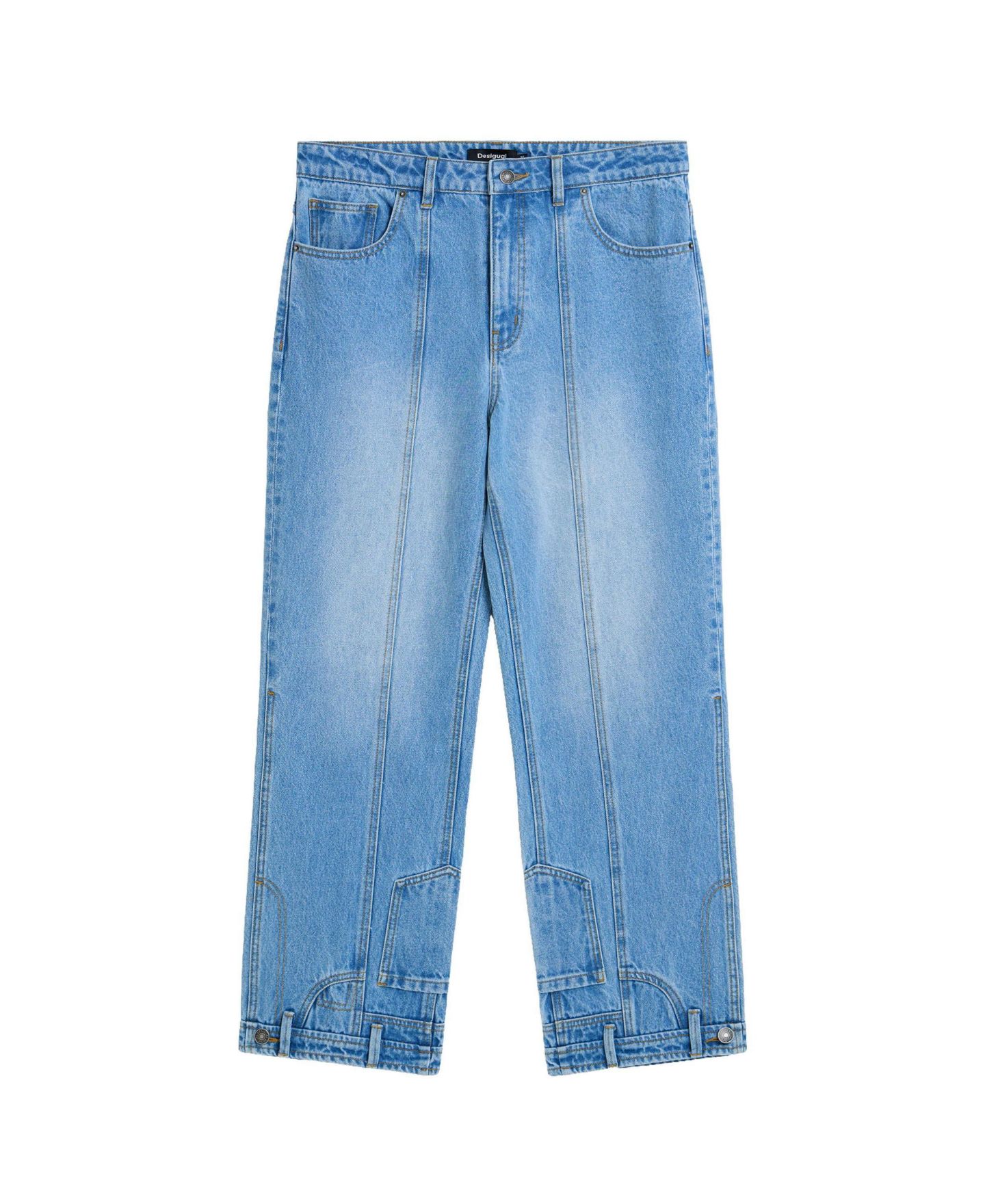 Мужские джинсы Desigual Wide-Leg Straight-Leg Denim Jeans, цвет: Средний синий — фото 6
