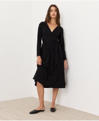 Women's Fit and Flare Wrap Long-Sleeve Dress