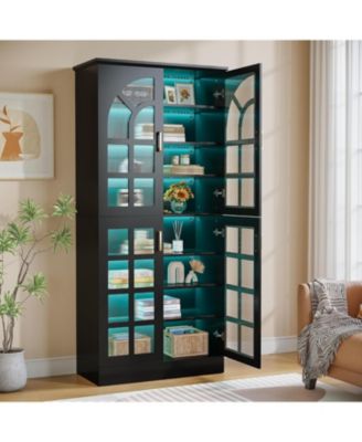 8-Tier Bookshelf with Doors,LED Lights,Adjustable