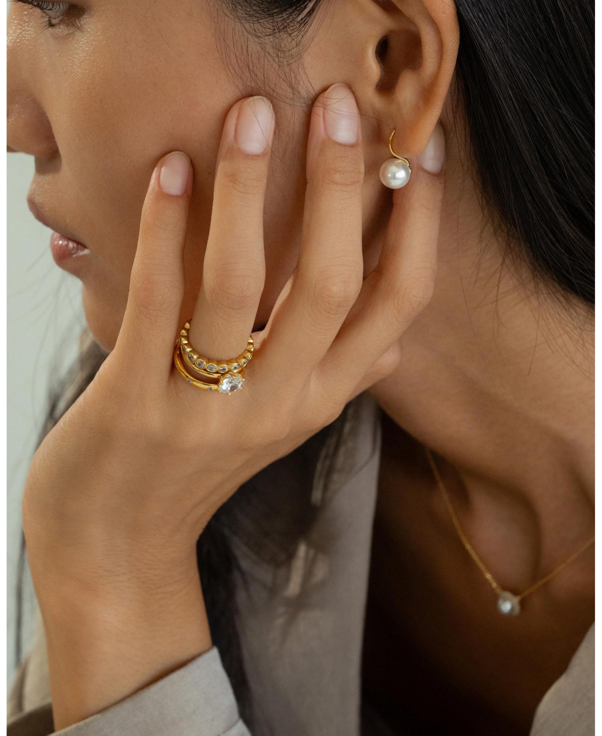 Sterling Silver 18k Gold Plated Sage Medium Cubic Zirconia Band Ring Size 7 – Bold Summer Ring, Sparkling Accent, Gift for Her