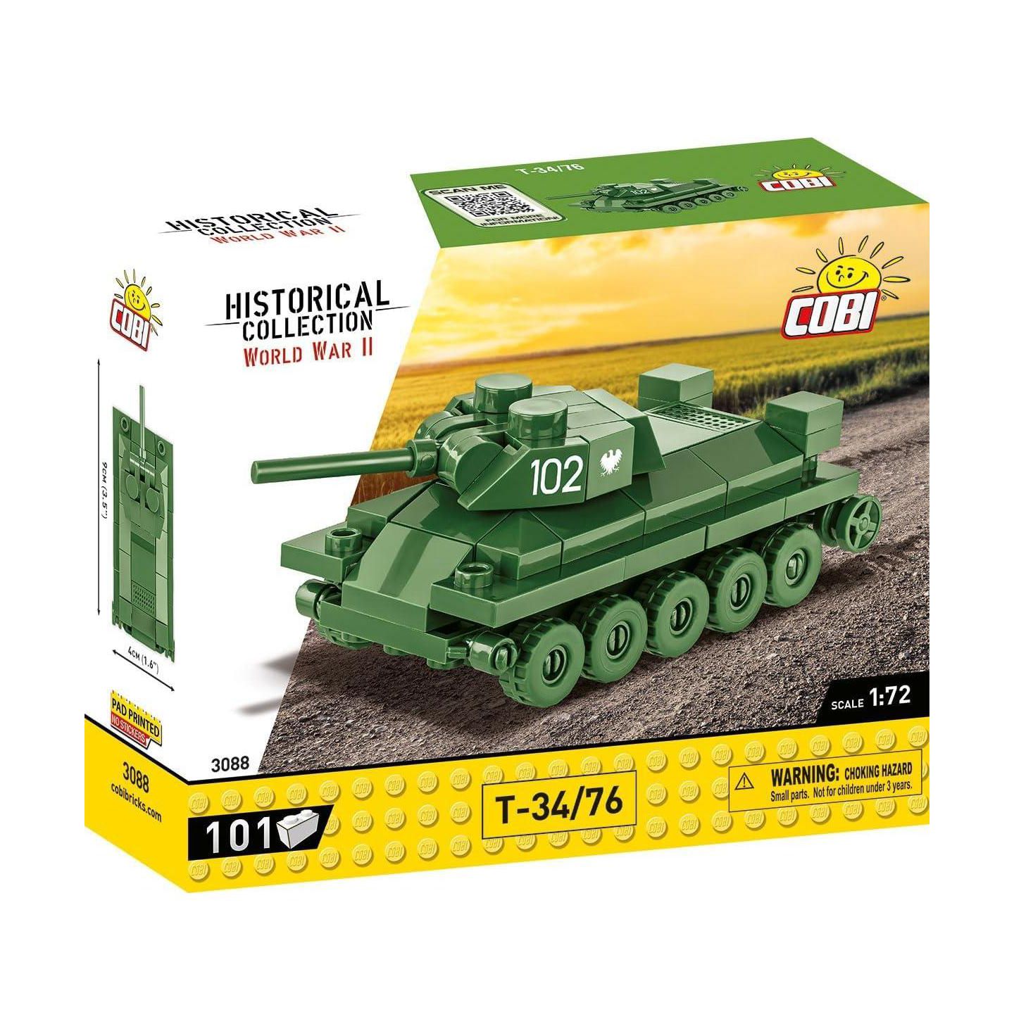 Детский конструктор COBI Wwii Historical Collection T-34/76 Tank 101-Piece Building Set, Ages 6+ — фото 1